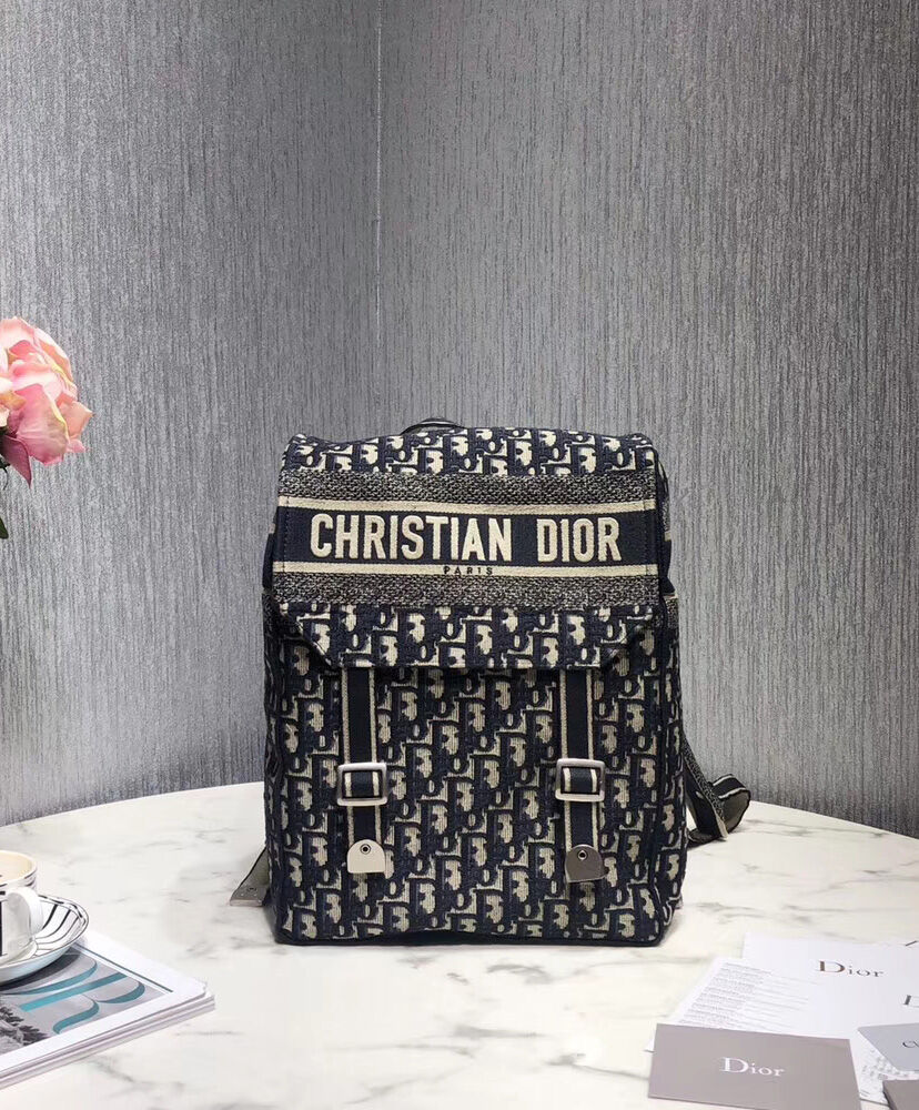 Christian Dior Embroidered Canvas Backpack Khaki